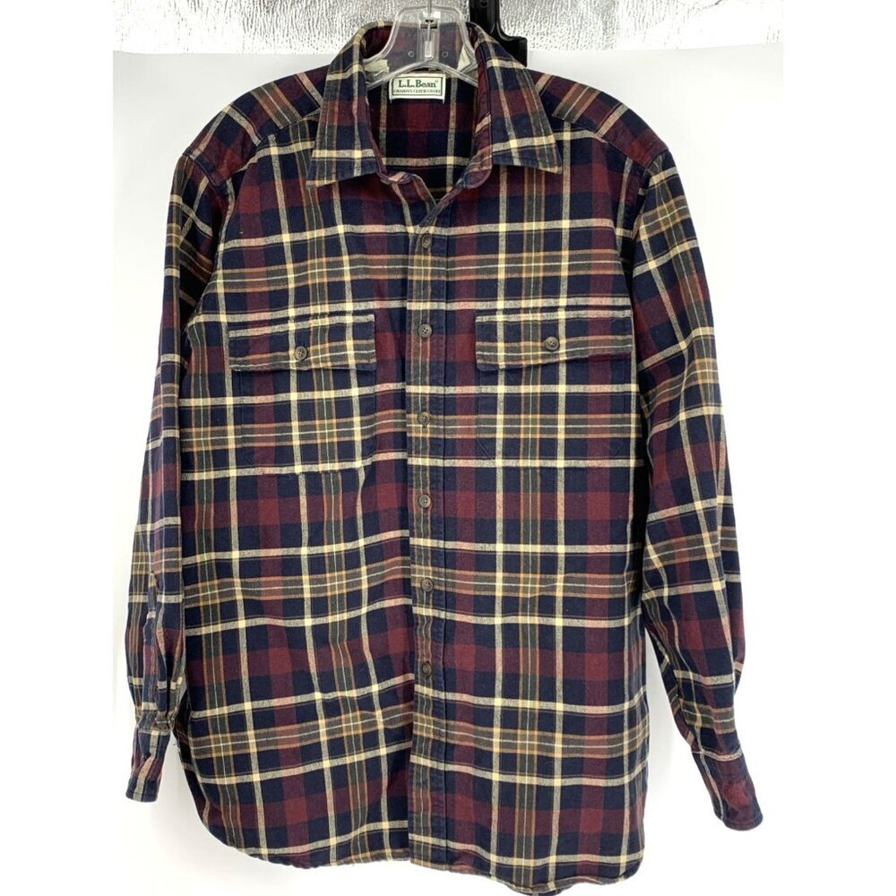 L.L.Bean Mens Shirt Sz L Plaid Button Long Sleeve Chamois Cloth Shirt Cotton Vtg